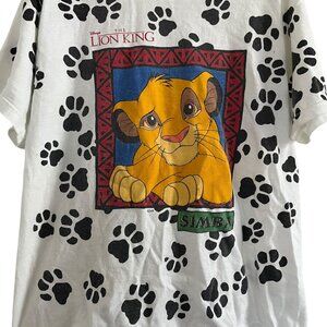 Vintage 90s Disney Lion King T-Shirt Youth M L 10-12-14 Simba Paw Prints AOP